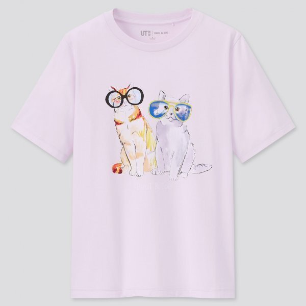 ☆完売☆レア☆新品☆ ポール&ジョー グラフィックTシャツ カットソー 眼鏡メガネ猫UNIQLO M L XL ピンク子猫 めがねネコ 半袖 paul&joe拍卖