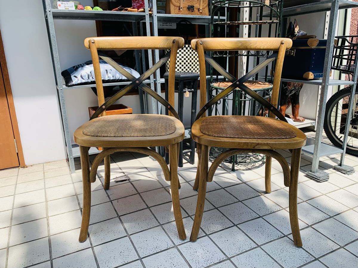 k802★家具 クラッシュゲート CRASH GATE 木製椅子 ダイニングチェア カフェ レストラン 45×48×81cm まとめて2点拍卖