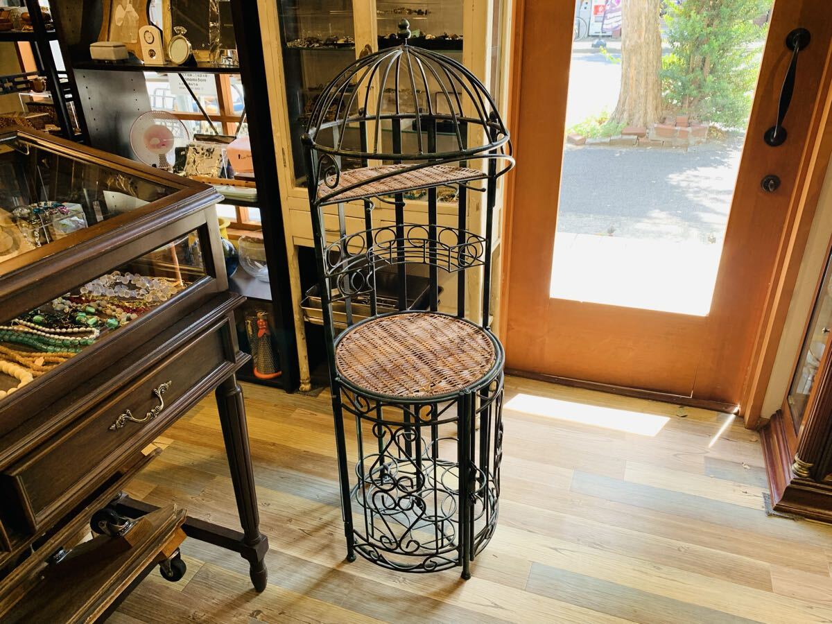 k804★ガーデンインテリア 花台 ガーデンラック フラワーラック アイアン レトロ家具 43×43×120cm拍卖