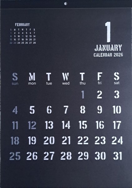 【送料無料 大判:大きい おしゃれ カレンダー:B3:52x36㎝】★2026年:おしゃれ シンプル:モダン ブラック・黒:壁掛け★こよみ 暦拍卖