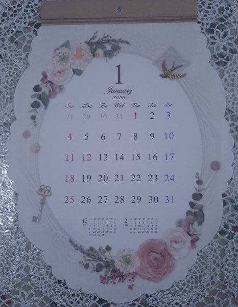 【送料無料:1冊:可愛い カレンダー 「花・フラワー」:B4:34 x 26㎝】★アンティーク調★2026年:令和8年★壁掛け:暦,こよみ:12面拍卖