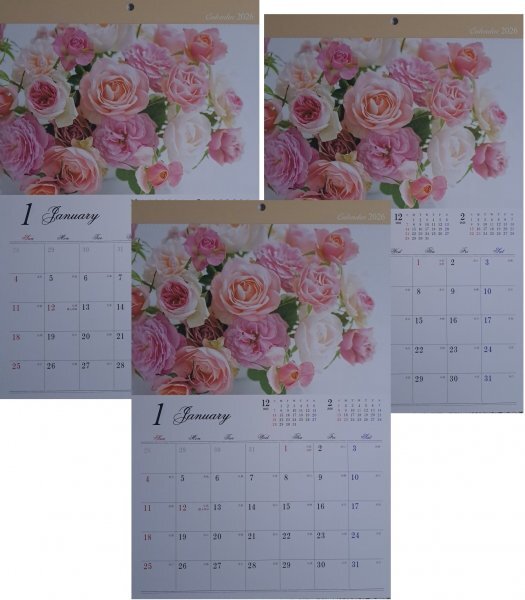【送料無料 3冊:綺麗 可愛い 「花・花柄」 カレンダー:A3:44x29cm】★2026年:壁掛け:暦 こよみ:12面拍卖