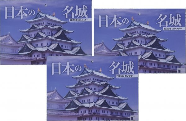 【送料無料 3冊 大判 大きい カレンダー 日本の名城:B3:52x36㎝】★「城」:2026年:壁掛け:暦:こよみ見開き★6面拍卖