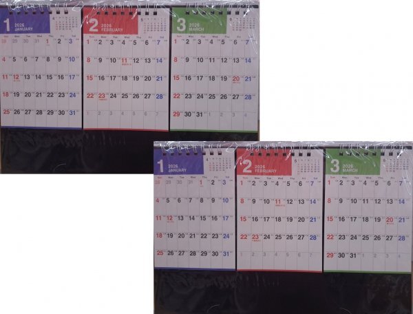 【送料無料:2冊:3ヶ月が見える 卓上 カラー カレンダー:27.5×15㎝】★2026年:可愛い スタンド式★3カ月 3か月 3ヵ月 3ケ月★令和8年:暦拍卖