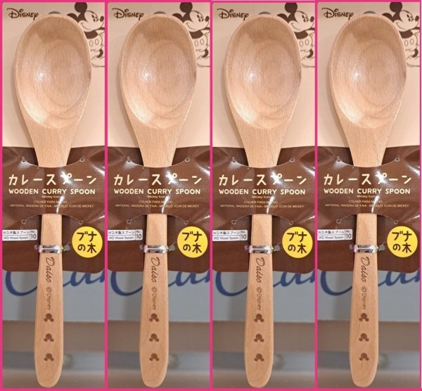 【送料無料:木製 4本 可愛い カレー スプーン (ミッキー)】★20cm 木のぬくもりが感じられる:ウッド:カトラリー れんげ レンゲ:No1拍卖