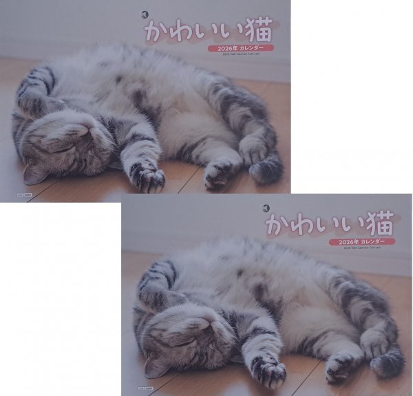 【送料無料 2冊 大判 大きい カレンダー:可愛い「かわいい こねこ」:B3:52x36㎝】★2026年:「猫,ネコ,ねこ」 大きな サイズ 暦:見開き:No4拍卖