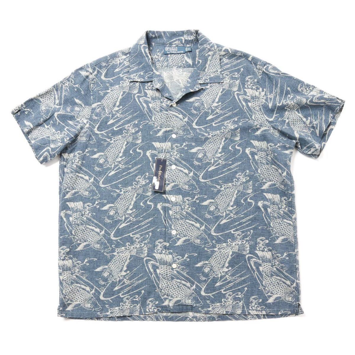 90s デッドストック Polo by Ralph Lauren 開襟シャツ ヴィンテージ コットン リネン 鯉柄 インディゴ ヴィンテージ拍卖