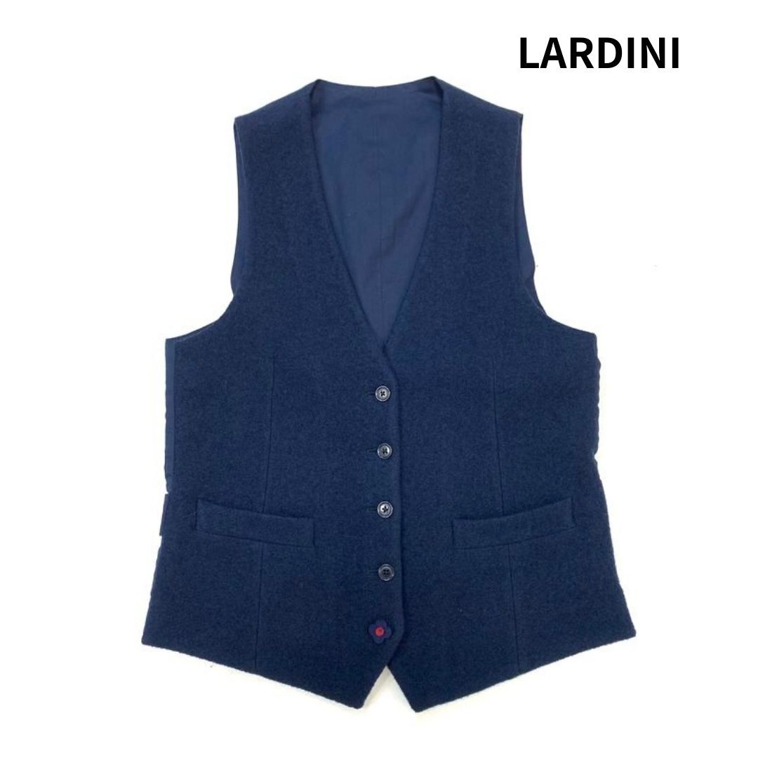 LARDINI ラルディーニ ブート二エール付 ウールナイロン ツイード ジレ ベスト ネイビー 紺 size:42 イタリア製/正規 スーツ ジャケット拍卖
