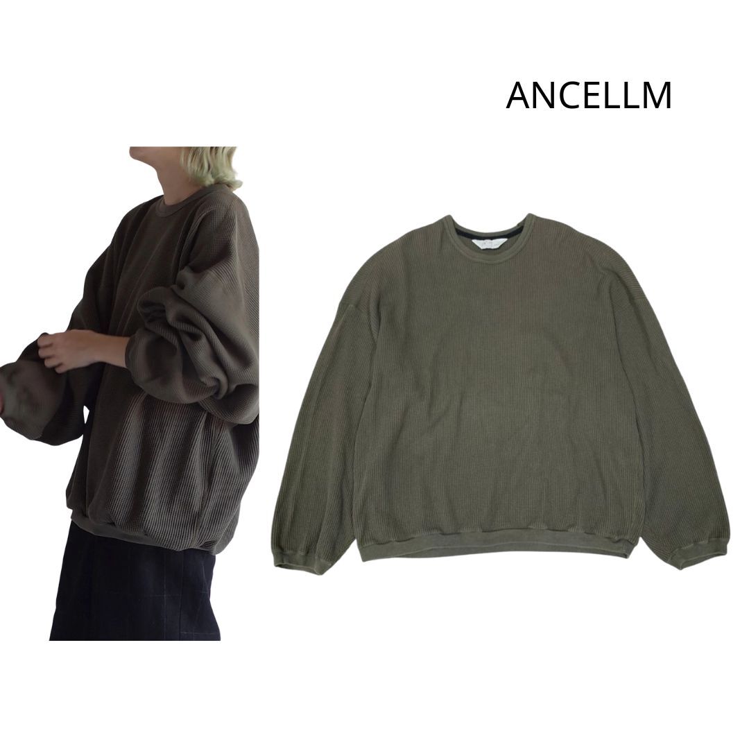 ANCELLM アンセルム WAFFLE OVERSIZED LS ワッフル オーバーサイズ ロングスリーブ カットソー カーキ size1/長袖 サーマル ロンT トップス拍卖