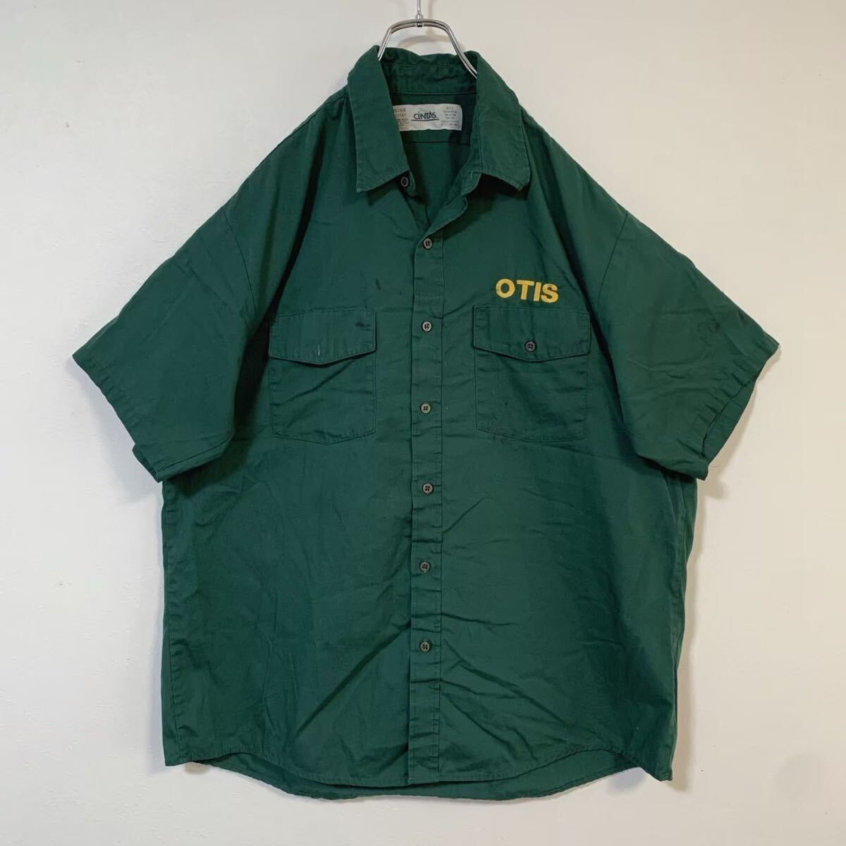 ワークシャツCINTAS 半袖 シャツ XLサイズ グリーン アメカジ拍卖