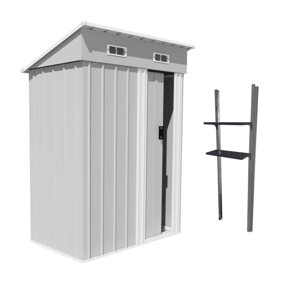 【可動棚付き】物置 屋外 スチール 倉庫 床材補強フレーム付き 戸外収納庫 幅148*奥行き82.5*高193 物置き【グレーホワイト】 拍卖