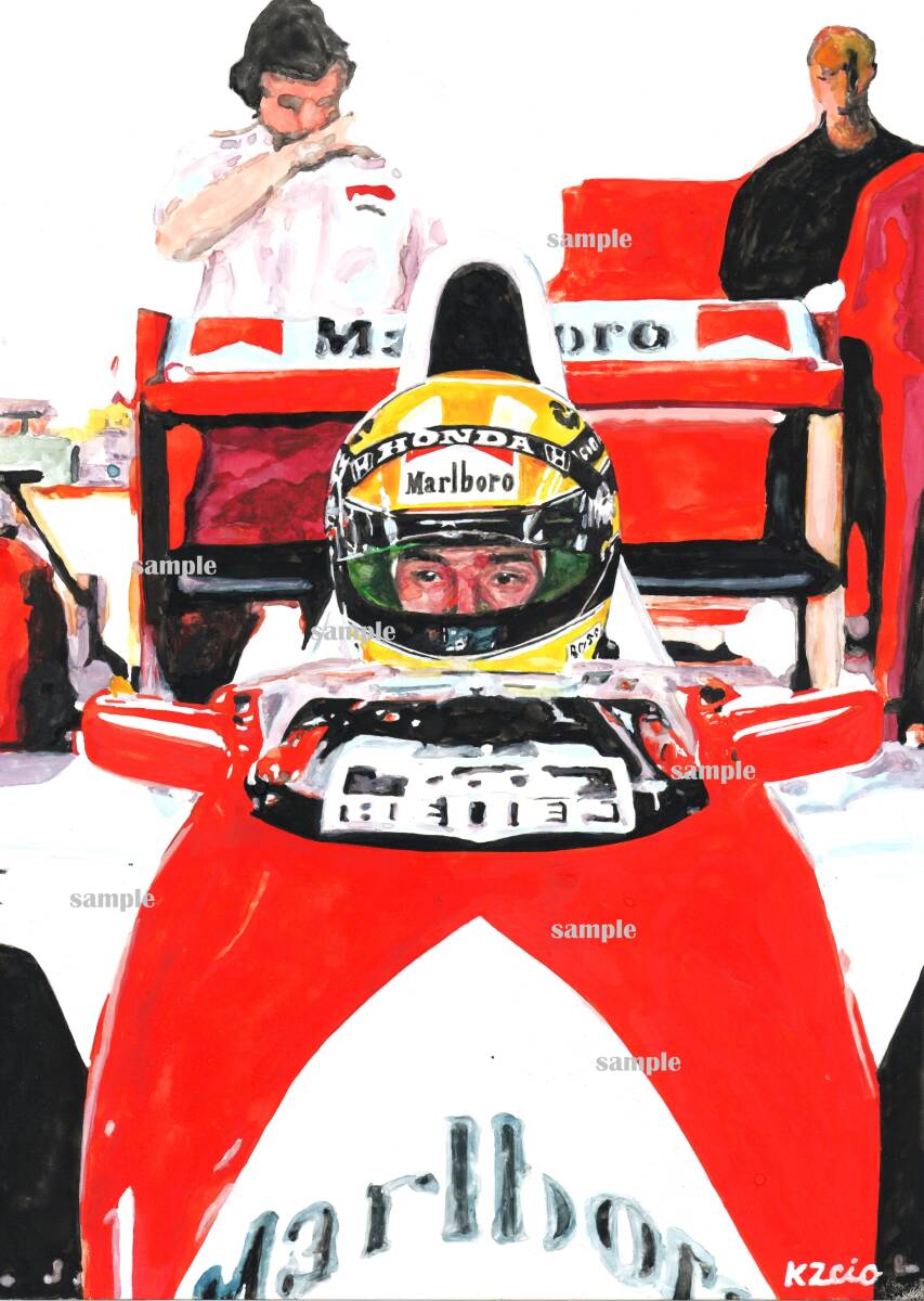 A4プリントです。 マクラーレンホンダ  アイルトンセナ ピット 水彩画 F1イラスト拍卖