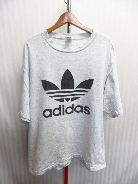 USA製 アディダス 90sヴィンテージ ビッグトレフォイルTシャツ メンズUS XL LL グレー 三つ葉ビッグロゴTシャツ 半袖カットソー07292拍卖