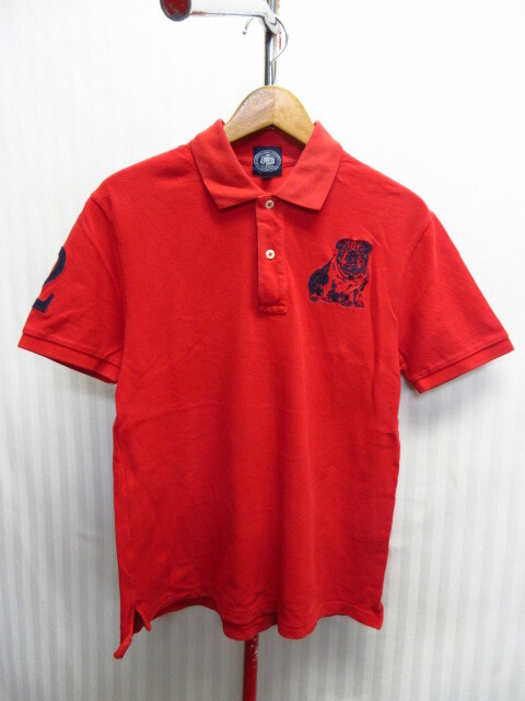 J.PRESS Jプレス ブルドッグ刺繍ポロシャツ メンズM 赤 犬柄シャツ 襟付き半袖カットソー 犬シャツ 半袖シャツ スポーツシャツ 07311拍卖