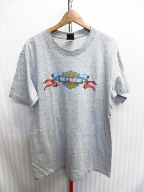 USA製 ハーレーダビッドソン 90sヴィンテージ Tシャツ メンズUS L XLサイズ グレー ライダース ライディングシャツ 半袖シャツ 07291拍卖