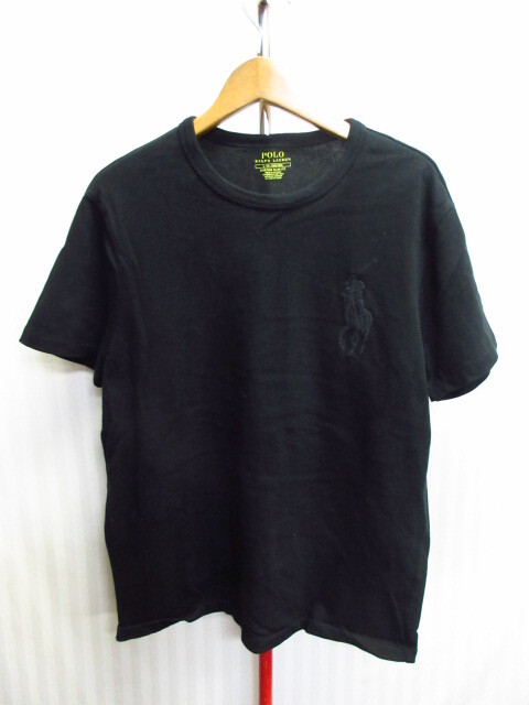 ラルフローレン ビッグポニー刺繍Tシャツ メンズL 黒 オールブラックシャツ 半袖カットソー クルーネック ビッグロゴ半袖シャツ 08012拍卖