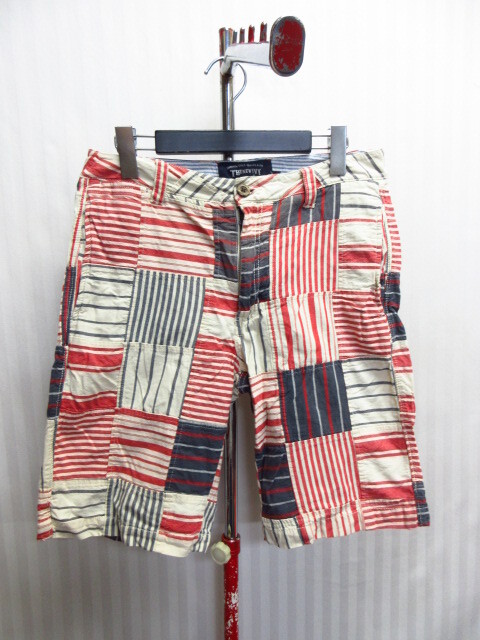 THE NEW IVY パッチワーク柄ショートパンツ メンズ30 パッチワークショーツ ハーフパンツ ボーダー柄コットンショーツ サマーズボン08061拍卖