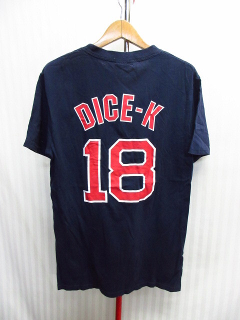 Majestic製 ボストン・レッドソックス 松坂大輔 ユニフォームTシャツ メンズM 紺 DICE-K ベースボールシャツ メジャーリーグ 半袖08071拍卖