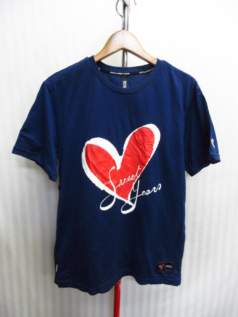 SY32 by SWEET YEARS スイートイヤーズ Tシャツ メンズL 紺 ビッグロゴTシャツ デカロゴ半袖カットソー ロゴデザインシャツ 08071拍卖