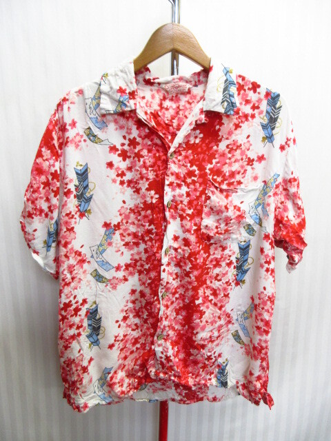 桜柄シャツ メンズ4L LLLL ビッグシルエット和柄シャツ オーバーサイズ レーヨンシャツ オープンカラーシャツ 開襟アロハシャツ 08071拍卖