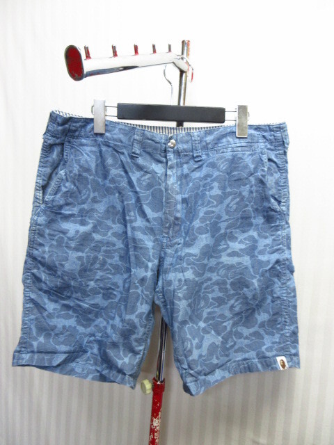 ア ベイシング エイプ 迷彩柄ショートパンツ メンズL シャンブレーパンツ ハーフパンツ コットンショーツ 総柄デザインハーフパンツ08084拍卖