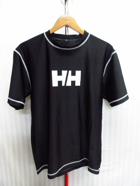 ヘリーハンセン 半袖ラッシュガード メンズL 黒 ラッシュシャツ サーフシャツ サーフィン マリンシャツ 海 プールシャツ 半袖ウエア08084拍卖