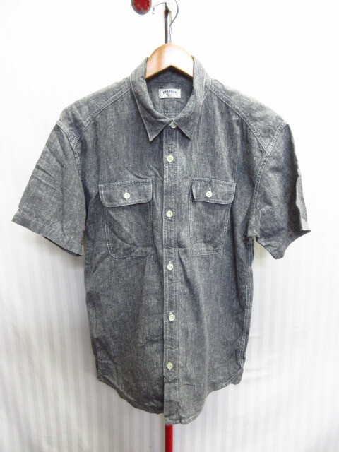 エターナル チンスト付きヴィンテージ仕様ブラックシャンブレーシャツ メンズ40 半袖シャツ サマーシャツ 襟付き半袖カットソー 08083拍卖