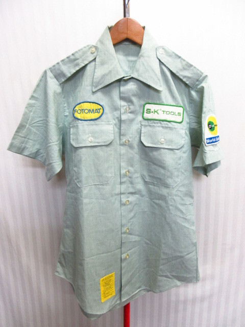 80sヴィンテージ ミリタリーシャツ メンズ14 半袖シャツ ワッペン付きデザイン襟付き半袖カットソー コンバットシャツ 半袖ウエア 08121拍卖