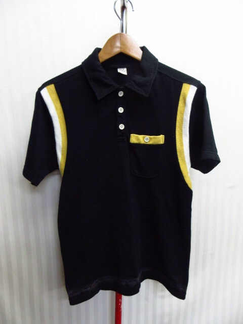 THE FLAT HEAD フラットヘッド ボーリングシャツ デザイン半袖ポロシャツ メンズ38 黒 襟付き半袖カットソー 日本製 半袖シャツ 08121拍卖