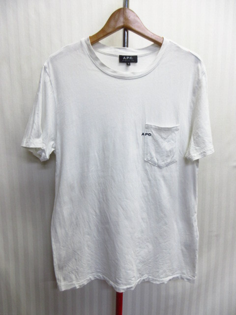 APC アーペーセー ロゴ刺繍Tシャツ メンズS ポケットTシャツ 白Tシャツ 白シャツ 半袖カットソー クルーネック 08121拍卖