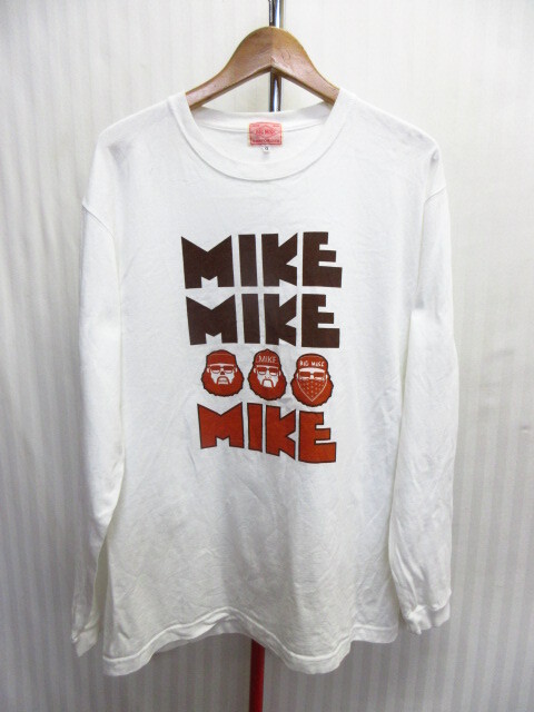 BIG MIKE ビッグマイク 長袖Tシャツ メンズXL LL 白Tシャツ ナイキ4連ロゴ風デザイン長袖カットソー 長袖シャツ 白シャツ 08144拍卖