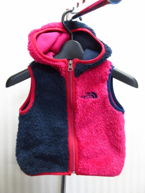 ノースフェイス フード付きボアベスト SIZE90 ピンク紺 子供 ボアパーカー アウトドアジャケット Baby’s FLEECE VEST Kid’s 08153拍卖