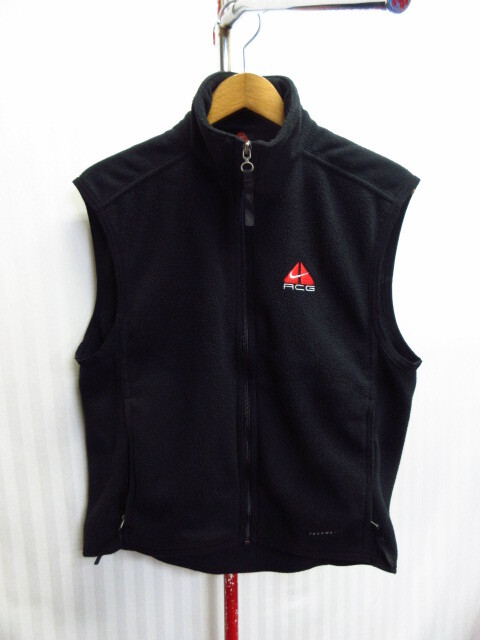 ナイキACG NIKE ACG 90sヴィンテージ フリースベスト メンズS 黒 三角ロゴ アウトドアベスト ジャケット トレイルウエア 08152拍卖
