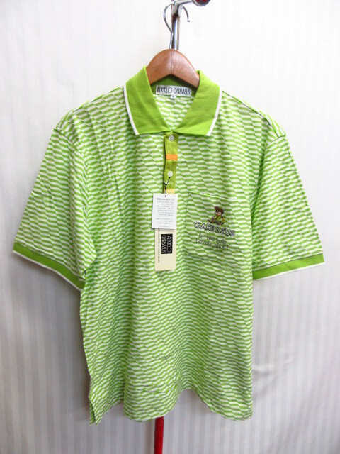 未使用 ANGELO GARBASUS アンジェロ・ガルバス ポロシャツ メンズM 翠襟付き半袖カットソー ゴルフウエア 半袖ゴルフシャツ 刺繍08072拍卖
