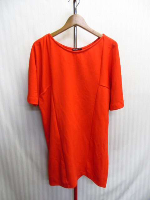 未使用 ZARA ザラ ワンピース SIZE L オレンジ フレアスリーブ仕様 半袖カットソー ロングシャツ Tシャツ チュニック 07161拍卖