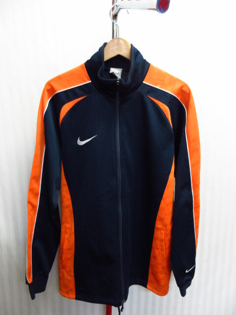 ナイキ NIKE FIT DRY ジャージトップ メンズL 紺オレンジ ロゴ刺繍トラックジャケット トラックトップ スポーツジャケット ブルゾン08193拍卖