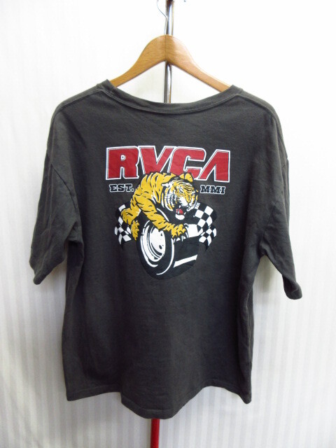 RVCA ルーカ タイガー柄Tシャツ メンズM グレー バイク柄オーバーサイズTシャツ 虎柄ビッグシルエットTシャツ 半袖カットソー 08191拍卖