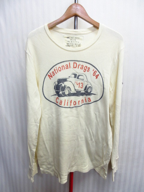 USA製 JOHNSON MOTORS サーマル地Tシャツ メンズL 長袖カットソー ロンT バイク 車柄デザイン長袖Tシャツ ワッフル地シャツ 08211拍卖