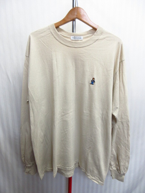 フリークスストア オーバーサイズTシャツ ベージュ系 スケボー ベア刺繍カットソー 長袖Tシャツ ロンT ビッグシルエットTシャツ M 08224拍卖