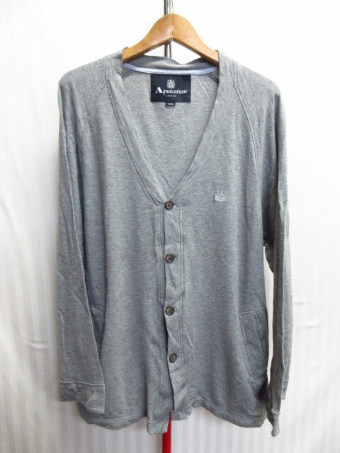 アクアスキュータム スウェットニットカーディガン メンズL 鹿の子地ジャケット スウェットジャケット グレー ロゴ刺繍ブルゾン 08271拍卖