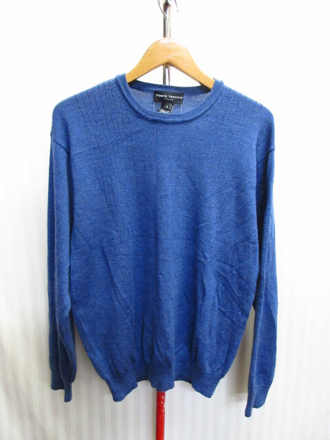 ポンテヴェキオ(Ponte Vecchio) イタリア製メリノウールニット メンズS ブルーニットカットソー 長袖セーター クルーネック 08282拍卖