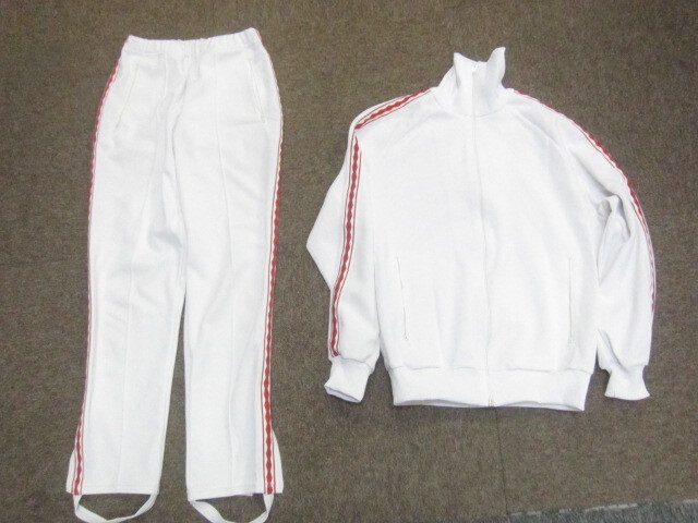 デサント 80sヴィンテージ ジャージ上下セットアップ メンズM 白赤ライン トラックスーツ上下 トラックジャケット&ジャージパンツ08169拍卖