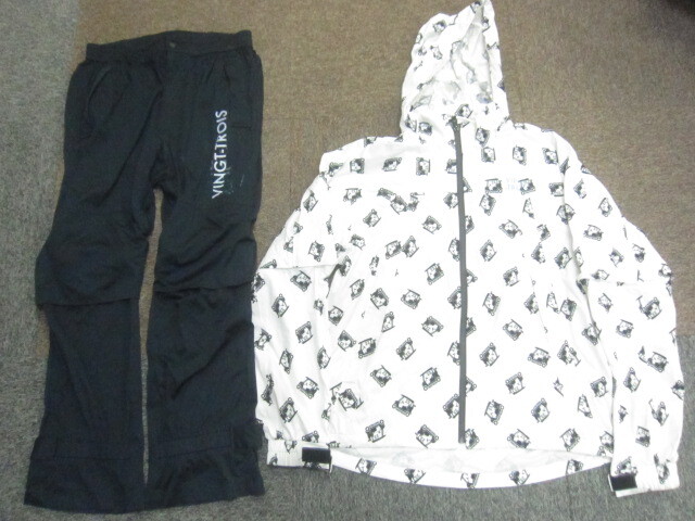 23区SPORT レインスーツ上下セットアップ メンズLL XL 紺白 フード付き総柄レインジャケット&パンツ 雨具 ゴルフウエア ジャンパー08239拍卖