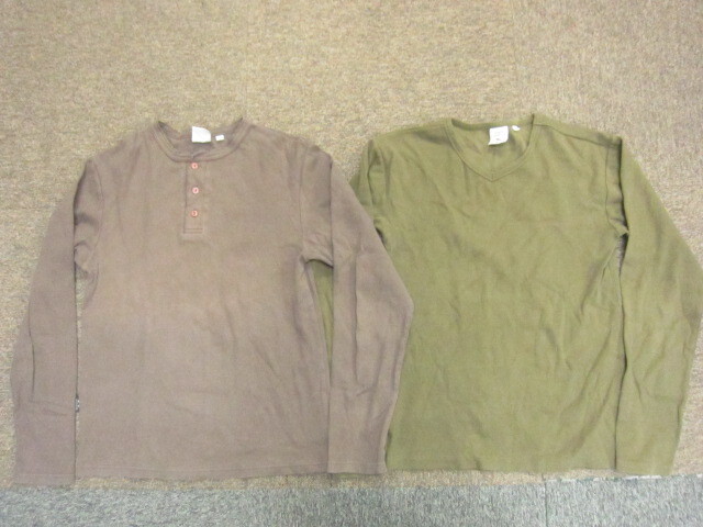 AVIREX アヴィレックス ストレッチ入りTシャツ 2枚セット メンズL サーマル地Tシャツ ロンT 長袖カットソー ヘンリーネック仕様08309拍卖