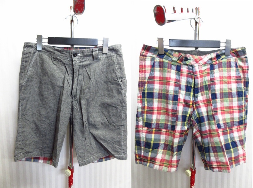 GUNG HO ガンホー×アーバンリサーチ リバーシブル仕様ショートパンツ メンズL ハーフパンツ カラフルチェック柄ショーツ ズボン 08013拍卖