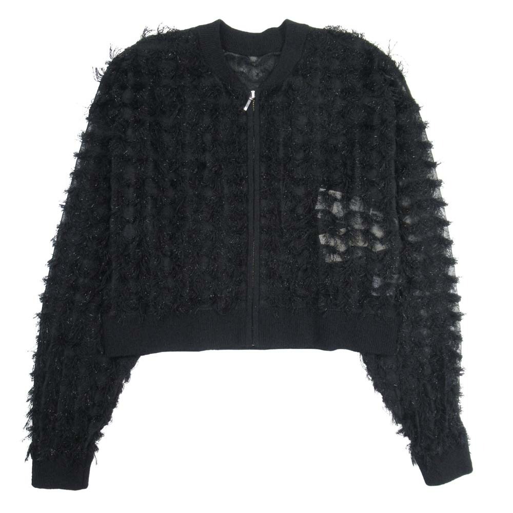新品同様 25ss GRACE CONTINENTAL グレースコンチネンタル フリンジニットZIPカーディガン 羽織 カットソー 36 黒 ブラック拍卖