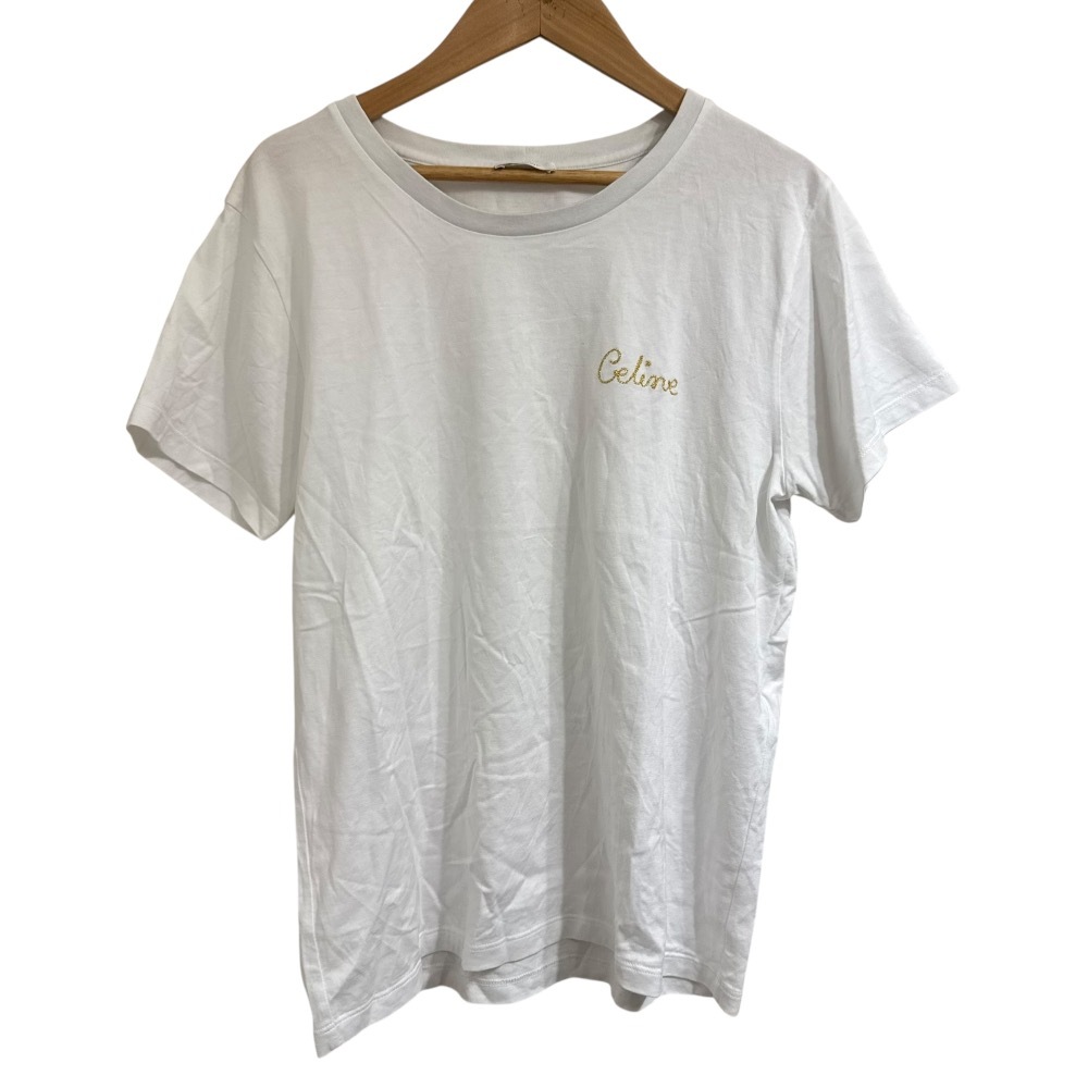 美品 CELINE セリーヌ EMBROIDERED T-SHIRT IN COTTON 半袖 Tシャツ カットソー 2X351671Q サイズ1 ホワイト拍卖