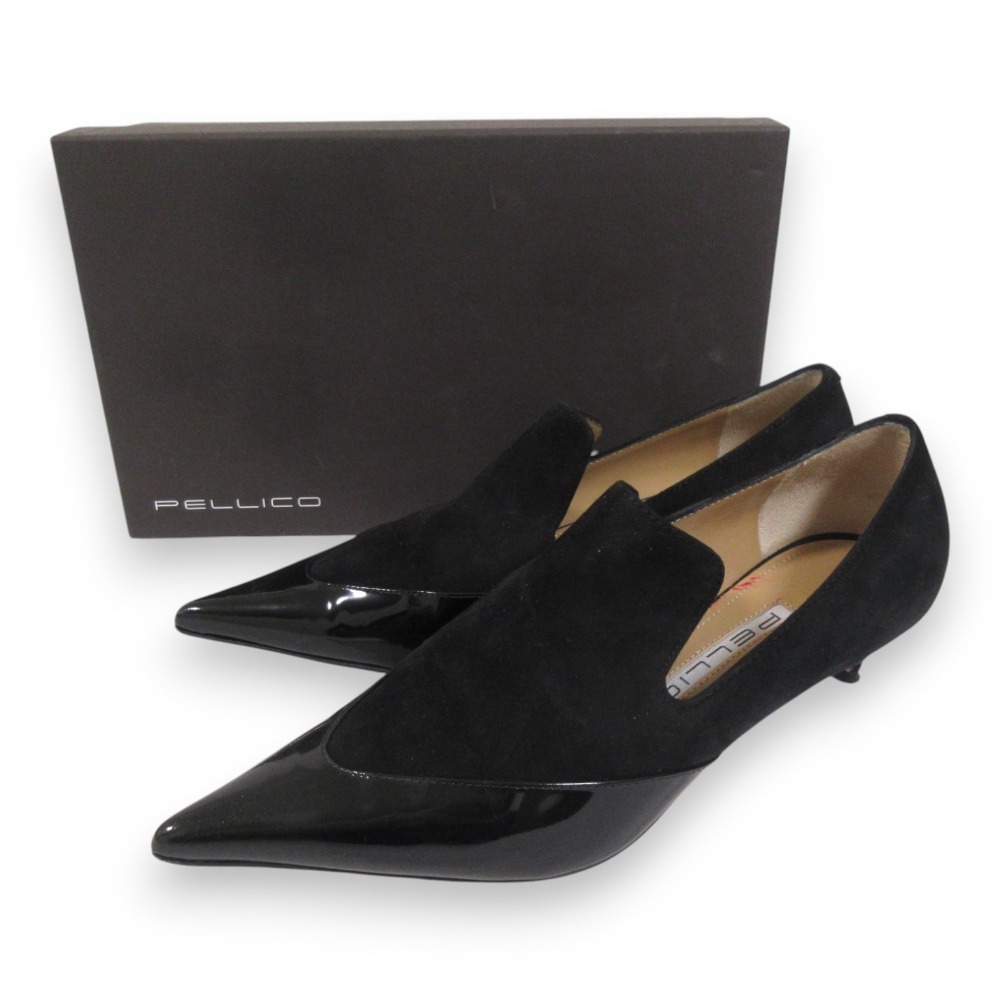 美品 23AW PELLICO ペリーコ スエードコンビブーティ ポインテッドトゥ パンプス 36 約23cm ブラック拍卖