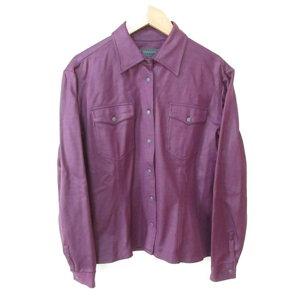 美品 VERSACE JEANS SIGNATURE ヴェルサーチ ヴィンテージ メデューサボタン ロングスリーブ シャツ ブラウス M パープル拍卖