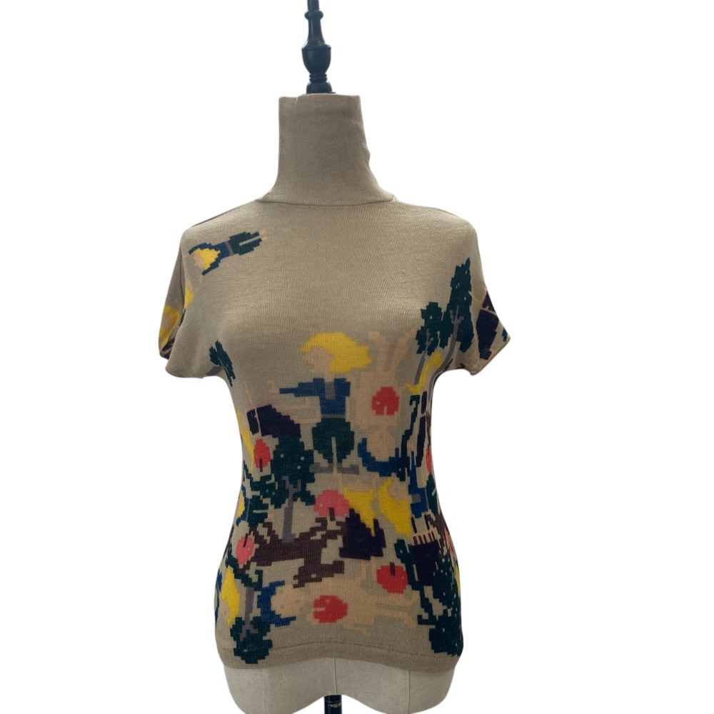 美品 mina perhonen ミナペルホネン happening ウール ショートスリーブ タートルネック ニットカットソー ベージュ拍卖